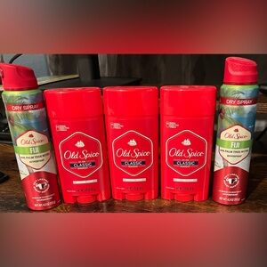Old Spice Men’s Deodorant 3 Classic Round Stick Formula & 2 Fiji Dry Sprays New!